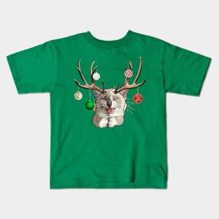 Snowshoe Siamese Catalope with Christmas Ball Ornaments Kids T-Shirt